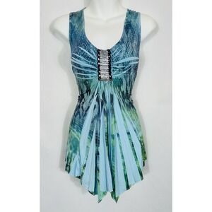 World Unity Babydoll Tunic Top Size L Y2K Fairy Mermaidcore Asymmetric Sequin